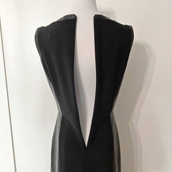 NWT FRANK LYMAN BLACK FAUX LEATHER DRAPED COMBO SLEEVELESS SHEATH COCKTAIL DRESS - Picture 6 of 12